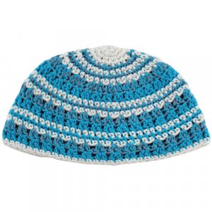 Frik Kippah with Light Blue and White Stripes