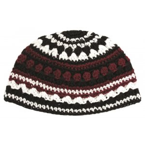 Frik Kippah with Maroon, Black and White Stripes