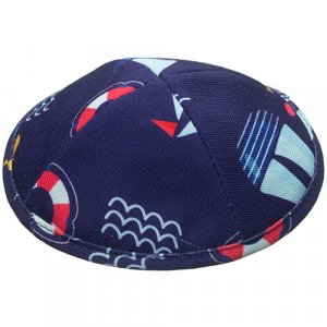 Children's Blue and Red Sailboat Design Flat Cloth Kippah