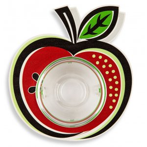 Dorit Judaica Apple Shaped Honey Dish with Glass Bowl - Red Black and Green