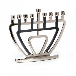 Nickel Plated Chanukah Menorah, Geometric Design - Silver and Dark Gray