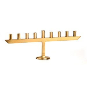 Gold Aluminum Chanukah Menorah - Candle Holders in a Row - 7.6" Height