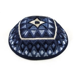 Yair Emanuel Kippah  Embroidered Blue Geometric Design