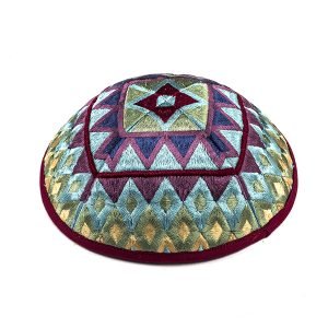 Yair Emanuel Kippah  Embroidered Multicolor Geometric Design