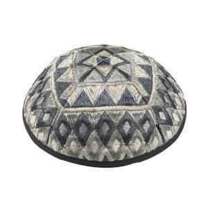 Yair Emanuel Kippah  Embroidered Silver Geometric Design