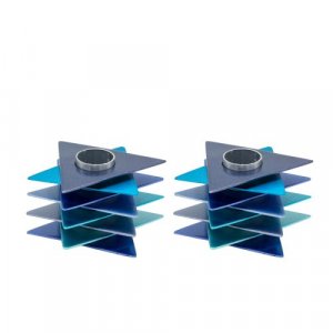 Yair Emanuel Shabbat Candlesticks, Stacked Triangle Stars of David  Blue