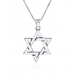 AJDesign Large Star of David Necklace 925 Sterling Silver Interlocking Triangles Pendant with Chain