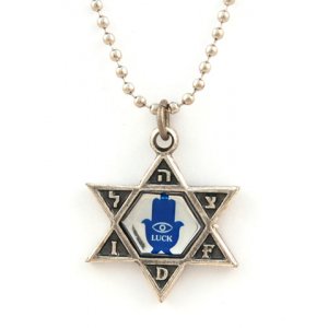 Necklace, Star of David Pendant with Reflective Hamsa Hand and Prayer Words