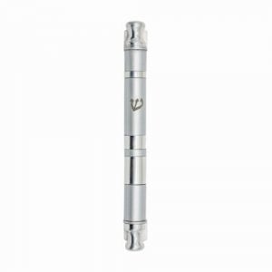 Yair Emanuel Anodized Aluminum Cylinder Mezuzah Case, Wide Stripes - Silver