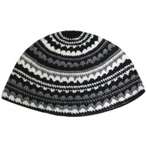 Frik DMC Kippah with Black, Gray and White Stripes