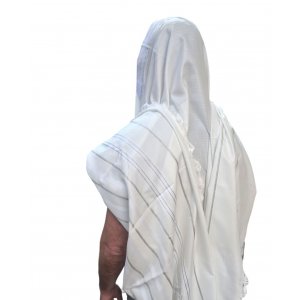 Noam Acrylic Non-Slip Lightweight Tallit Prayer Shawl  Silver and White Stripes