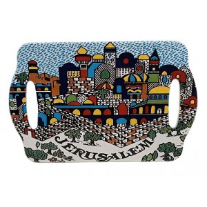 Ceramic Serving Tray with Jerusalem View in Colorful Armenian Art Style