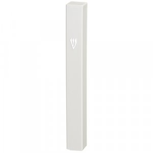 White Plastic Mezuzah Case, Silver Shin  Option: for 12 cm or 10 cm Scroll