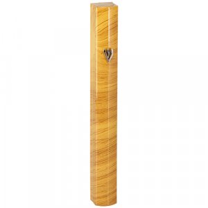 Light Brown Grained Aluminum Mezuzah Case, Side Channels  Silver Shin