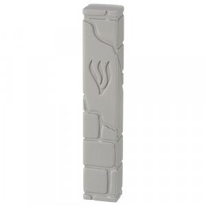 Off White Polyresin Mezuzah Case with Western Wall Design  Decorative Shin