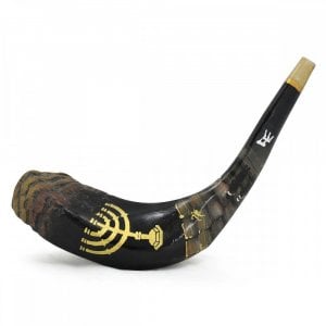 MY SHOFAR Hand Painted Rams Horn Shofar - Western Wall, Menorah and Praying