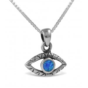 Evil Eye Pendant Necklace in 925 Sterling Silver with Created Opal