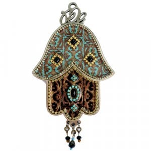 Iris Design, Hamsa Wall Plaque with Beaded Colorful Ethnic Oriental Design