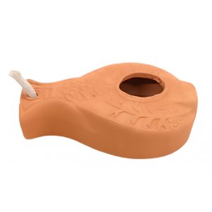 Replica of Ancient Biblical Clay Oil Lamp - Decorative Vine Engravings