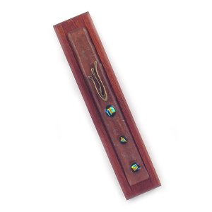 Glass decorated Wood Mezuzah