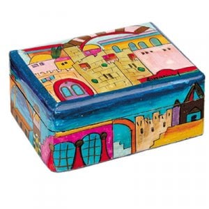 Yair Emanuel Hand Painted Small Wood Jewelry Box - Jerusalem Views