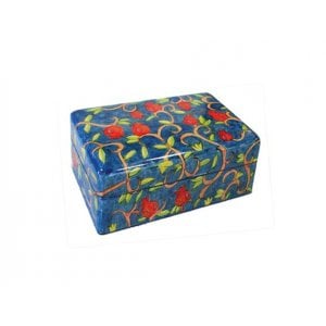 Yair Emanuel Hand Painted Small Wood Jewelry Box - Leafy Pomegranates