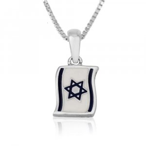 Sterling Silver Necklace and Pendant, Blue and White Star of David Flag of Israel