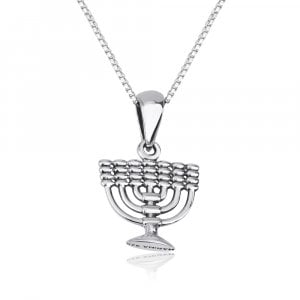 Sterling Silver Necklace with 7-Branch Temple Menorah Image Pendant