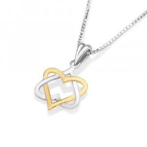 Sterling Silver Two Tone Pendant Necklace - Star of David Heart