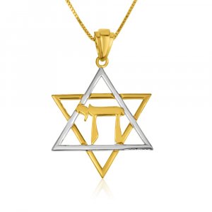 Pendant Necklace, Sterling Silver and Gold Plated Star of David with Chai Letters