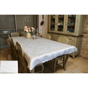 Polyester Shabbat and Yom Tov Classic White Tablecloth