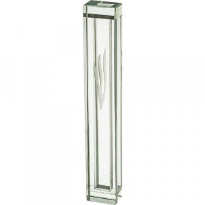 Transparent Glass Mezuzah Case with Silver Shin - Choose 12 or 20 cm Scroll