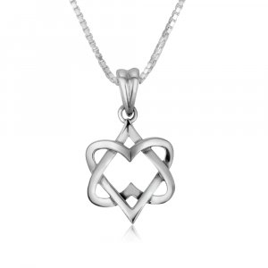 Sterling Silver Pendant Necklace, Interlocking Hearts Forming Star of David