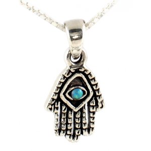 Silver and Opal Hamsa Necklace