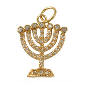 Gold Filled Zirconium Seven Branch Menorah Pendant