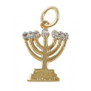 Gold Filled Zirconium Two-Tone Menorah Pendant