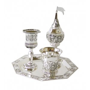 Silver Plated 4-Piece Havdalah Set - Geometric Design