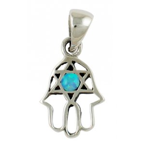 Silver and Opal Star of David Hamsa Pendant