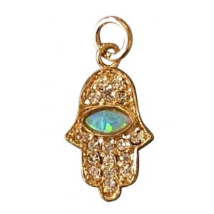 Gold Filled Opal Zirconium Hamsa Pendant