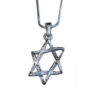 Classic Textured Star of David Rhodium Necklace