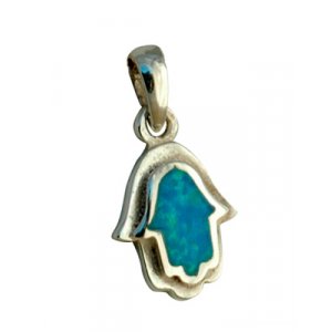 Silver and Opal Antique design Hamsa Pendant