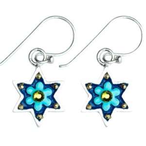 Baby-Blue Flowers Star of David Earrings