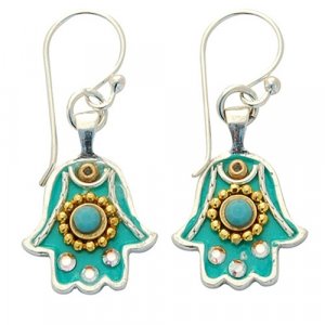 Blue Hamsa Earrings by Ester Shahaf