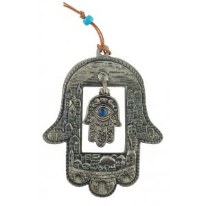 Hamsa Wall Decoration - Jerusalem Design with Inner Hamsa and Protective Eye