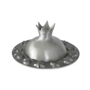 Yair Emanuel nodized Aluminum Honey Dish with Pomegranate Cover - Silver Gray