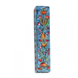 Yair Emanuel Small Hand Painted Wood Mezuzah Case - Floral Design