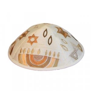 Yair Emanuel Kippah, Embroidered Judaica Symbols - Gold