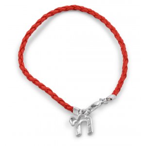 Red Cord Kabbalah Bracelet - Silver Chai Charm