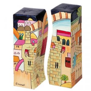 Yair Emanuel Hand-Painted Wood Fitted Salt & Pepper Shaker - Jerusalem