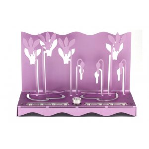 Shraga Landesman Hanukkah Menorah, Slender Cyclamen Flowers - Violet